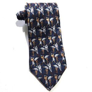 Crooks & Creed London Necktie Golf Themed Handmade All Silk Tie Blue